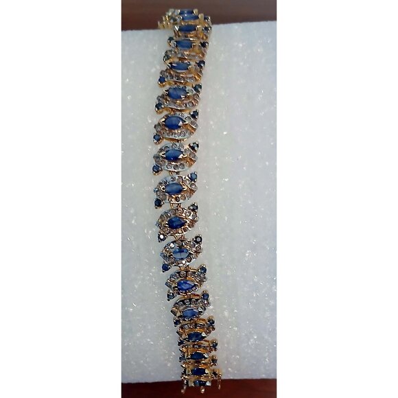 Sapphire Diamond 14k Yellow Gold Unique Heirloom Bracelet - Picture 1 of 9